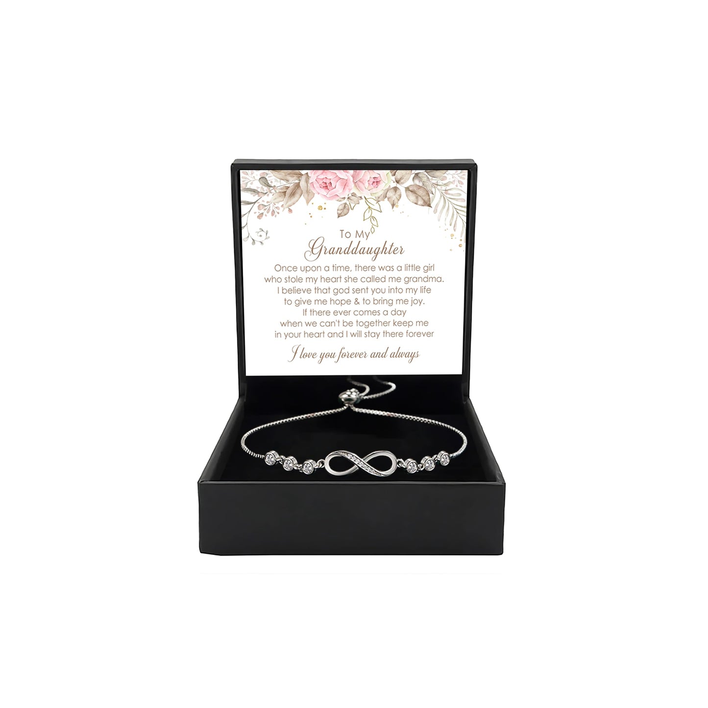 To My Granddaughter - Infinity Heart Bracelet Gift with Meaningful Card, Granddaughter Gifts from Grandma & Grandpa, Elegant Silver Jewelry for Birthday, Graduation, Christmas.
