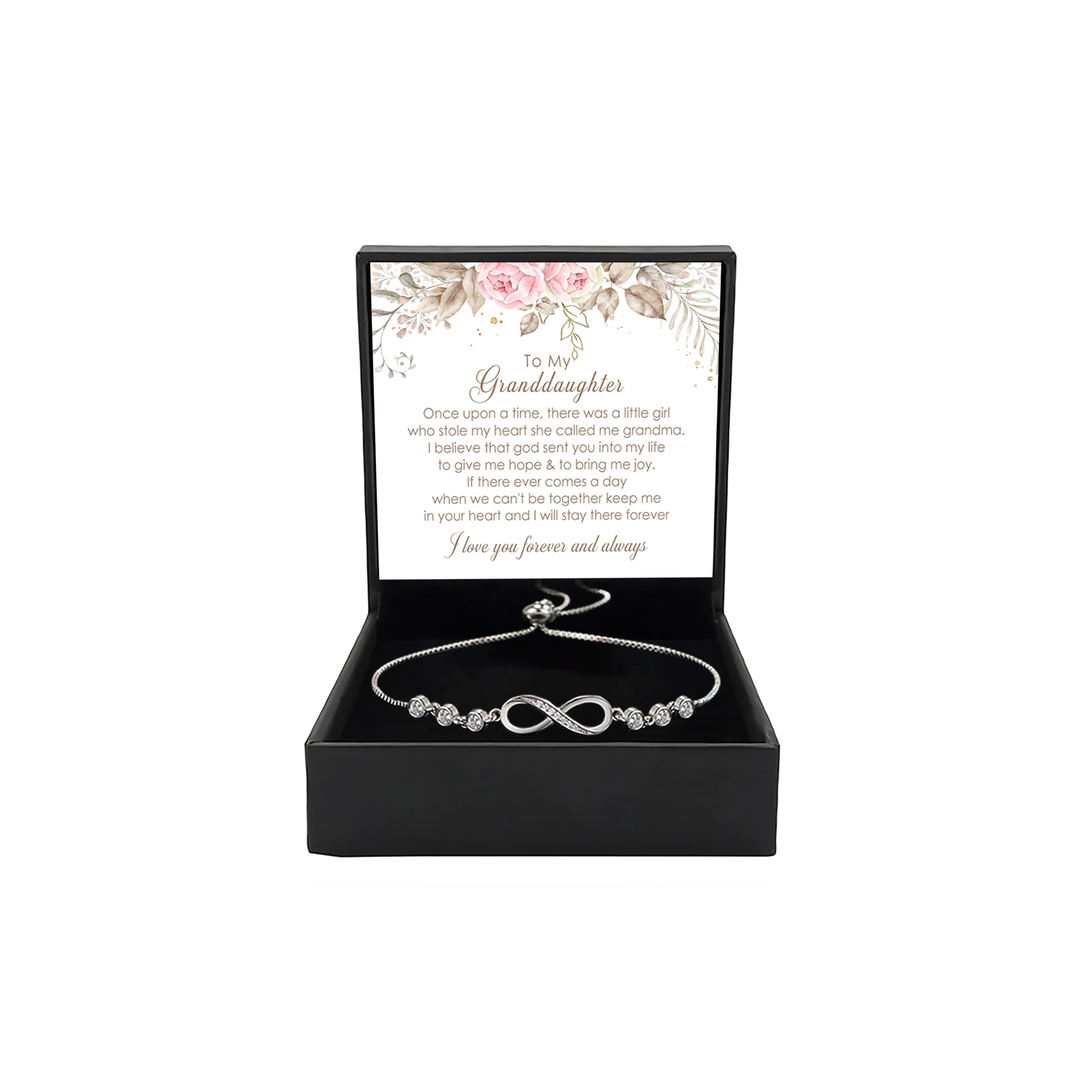 To My Granddaughter - Infinity Heart Bracelet Gift with Meaningful Card, Granddaughter Gifts from Grandma & Grandpa, Elegant Silver Jewelry for Birthday, Graduation, Christmas.