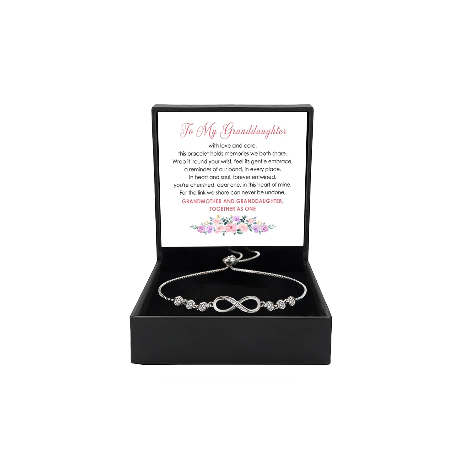 To My Granddaughter - Infinity Heart Bracelet Gift with Meaningful Card, Granddaughter Gifts from Grandma & Grandpa, Elegant Silver Jewelry for Birthday, Graduation, Christmas.