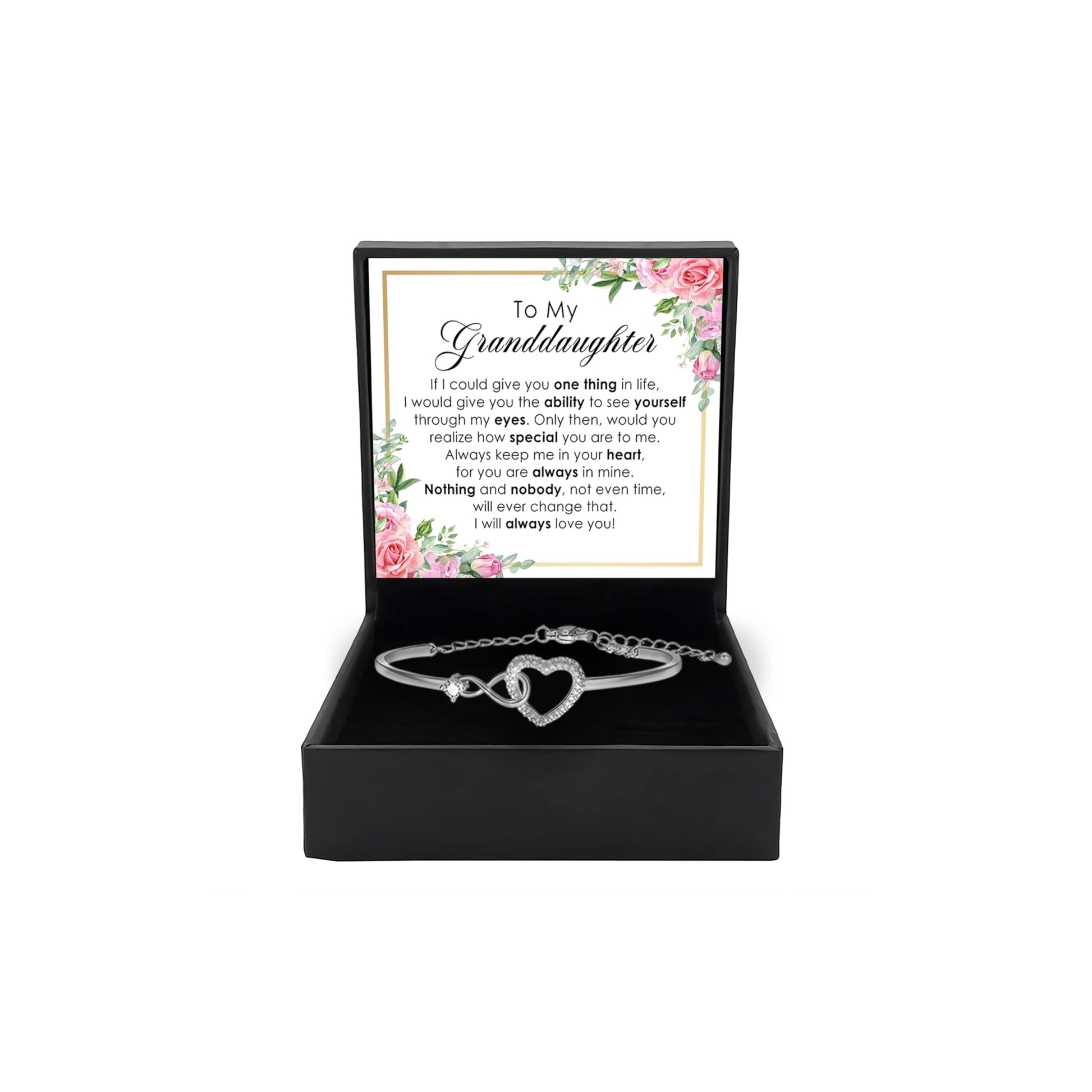 To My Granddaughter - Infinity Heart Bracelet Gift with Meaningful Card, Granddaughter Gifts from Grandma & Grandpa, Elegant Silver Jewelry for Birthday, Graduation, Christmas.