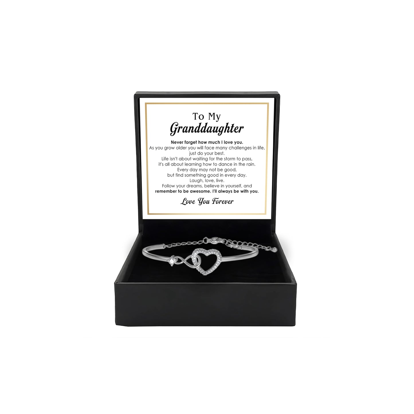 To My Granddaughter - Infinity Heart Bracelet Gift with Meaningful Card, Granddaughter Gifts from Grandma & Grandpa, Elegant Silver Jewelry for Birthday, Graduation, Christmas.