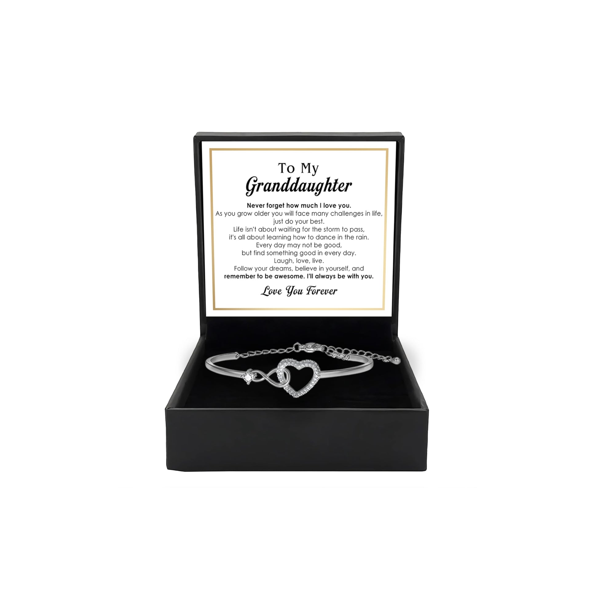 To My Granddaughter - Infinity Heart Bracelet Gift with Meaningful Card, Granddaughter Gifts from Grandma & Grandpa, Elegant Silver Jewelry for Birthday, Graduation, Christmas.