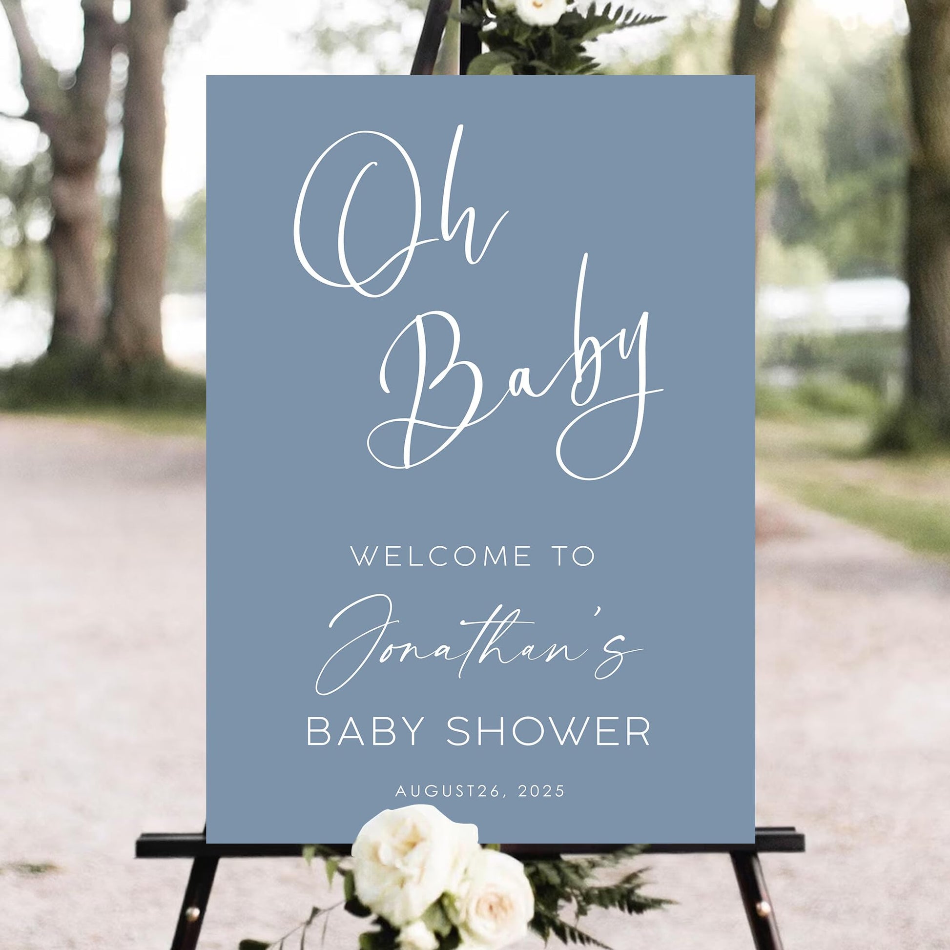 Personalized Baby Shower Welcome Sign, Boy Baby Shower Welcome Sign, A Sweet Baby Boy Is On His Way Baby Shower Welcome Sign, Blue Boho Children's Clothing Outdoors Sign, Baby Shower Sign