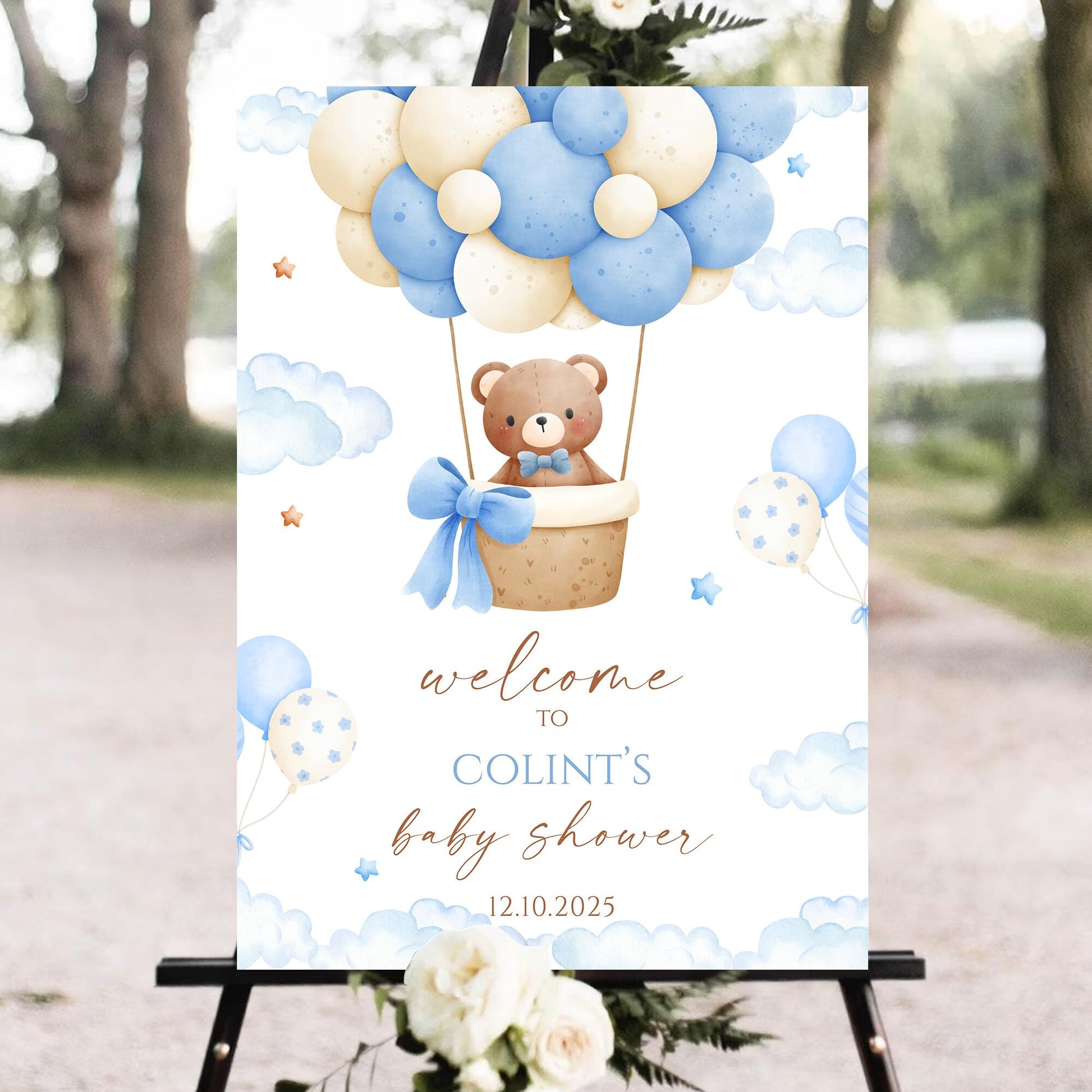 Personalized Baby Shower Welcome Sign, Boy Baby Shower Welcome Sign, A Sweet Baby Boy Is On His Way Baby Shower Welcome Sign, Blue Boho Children's Clothing Outdoors Sign, Baby Shower Sign