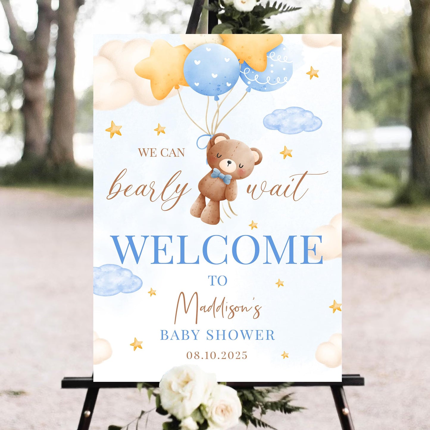Personalized Baby Shower Welcome Sign, Boy Baby Shower Welcome Sign, A Sweet Baby Boy Is On His Way Baby Shower Welcome Sign, Blue Boho Children's Clothing Outdoors Sign, Baby Shower Sign