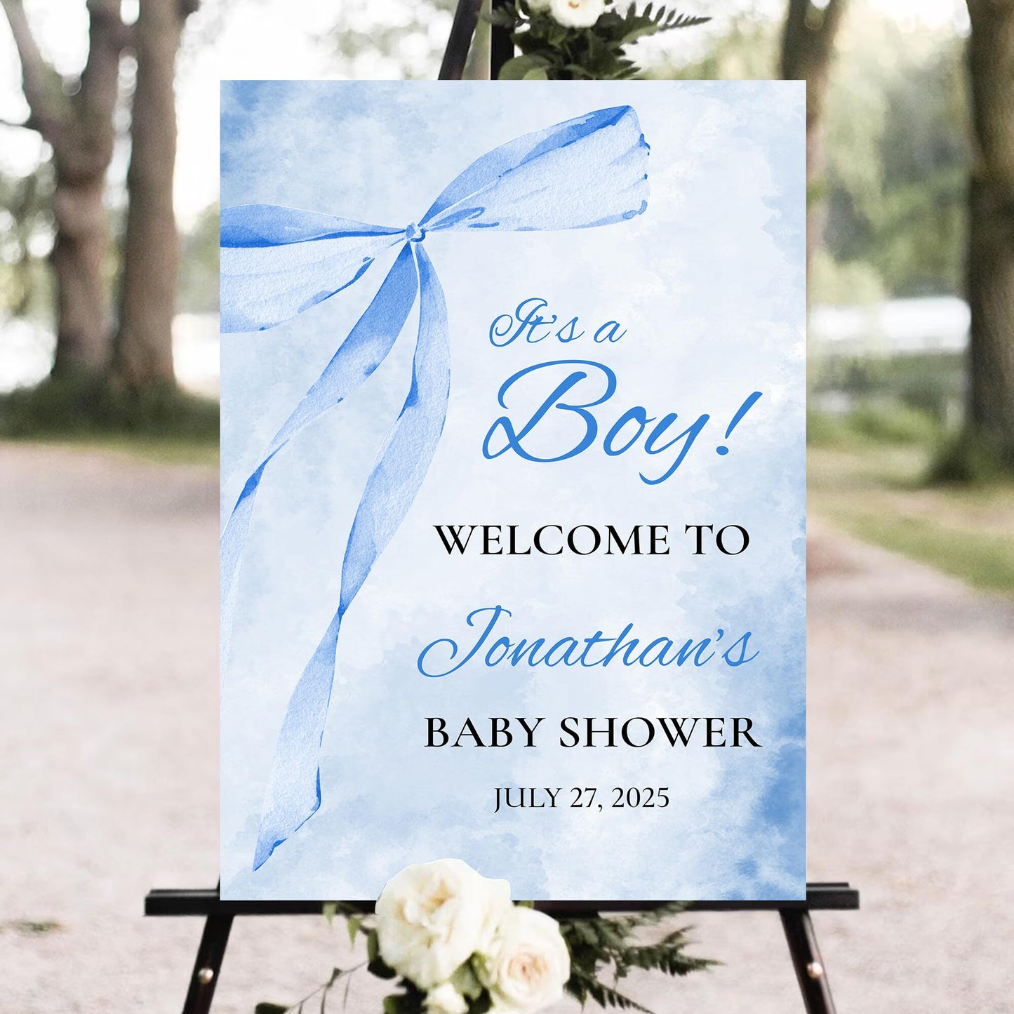 Personalized Baby Shower Welcome Sign, Boy Baby Shower Welcome Sign, A Sweet Baby Boy Is On His Way Baby Shower Welcome Sign, Blue Boho Children's Clothing Outdoors Sign, Baby Shower Sign
