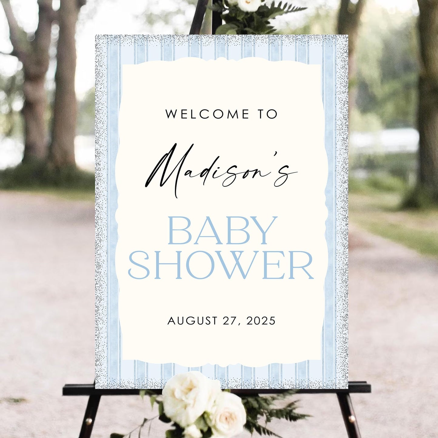Personalized Baby Shower Welcome Sign, Boy Baby Shower Welcome Sign, A Sweet Baby Boy Is On His Way Baby Shower Welcome Sign, Blue Boho Children's Clothing Outdoors Sign, Baby Shower Sign